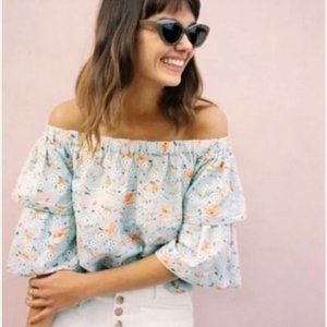 Anthropologie LAIA Ashtabula floral lace tiered off shoulder blouse XS